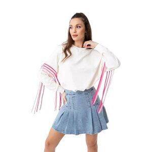 Soul Of Mu Sweatshirt Women XL Cream Y2K Casual Chic Playful Athleisure Festival